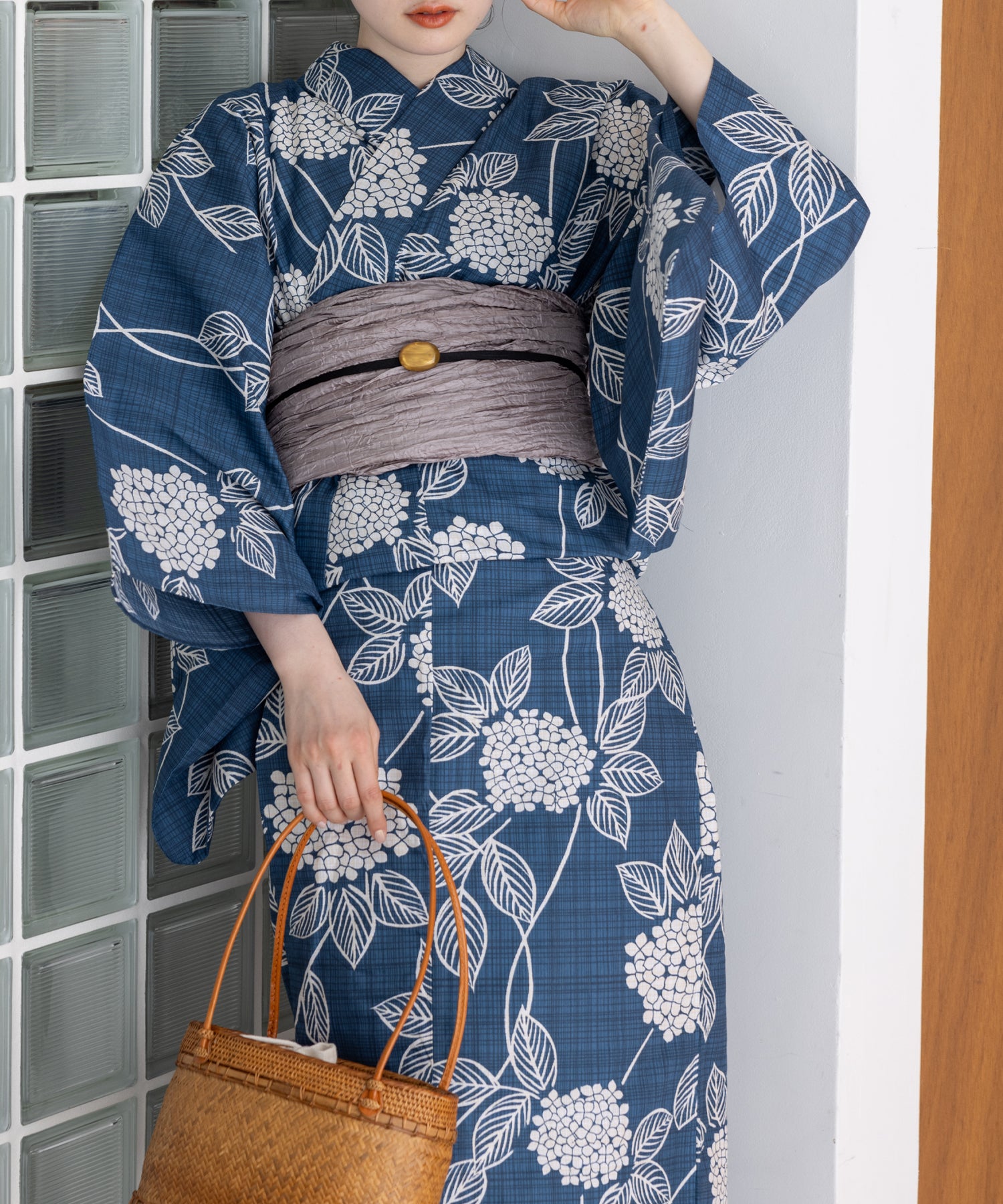 こだわり浴衣5点セット(浴衣/帯/下駄/腰紐/着付け冊子) 変わり織生地