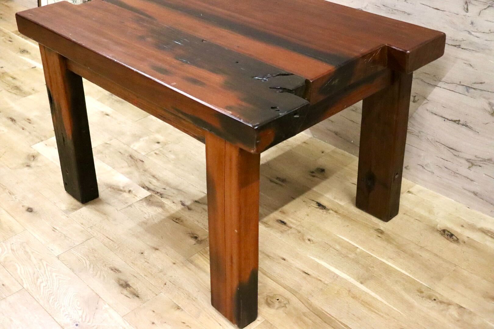 杉浮造り ダイニングテーブル 作業台 展示台 什器 天板無垢材 濃茶色