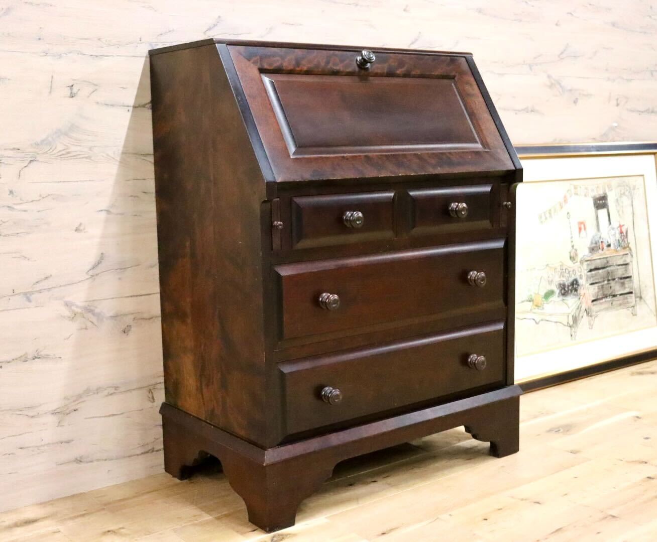 GMGK407○北海道民芸家具 ライティングビューロー 勉強机 学習机 書斎