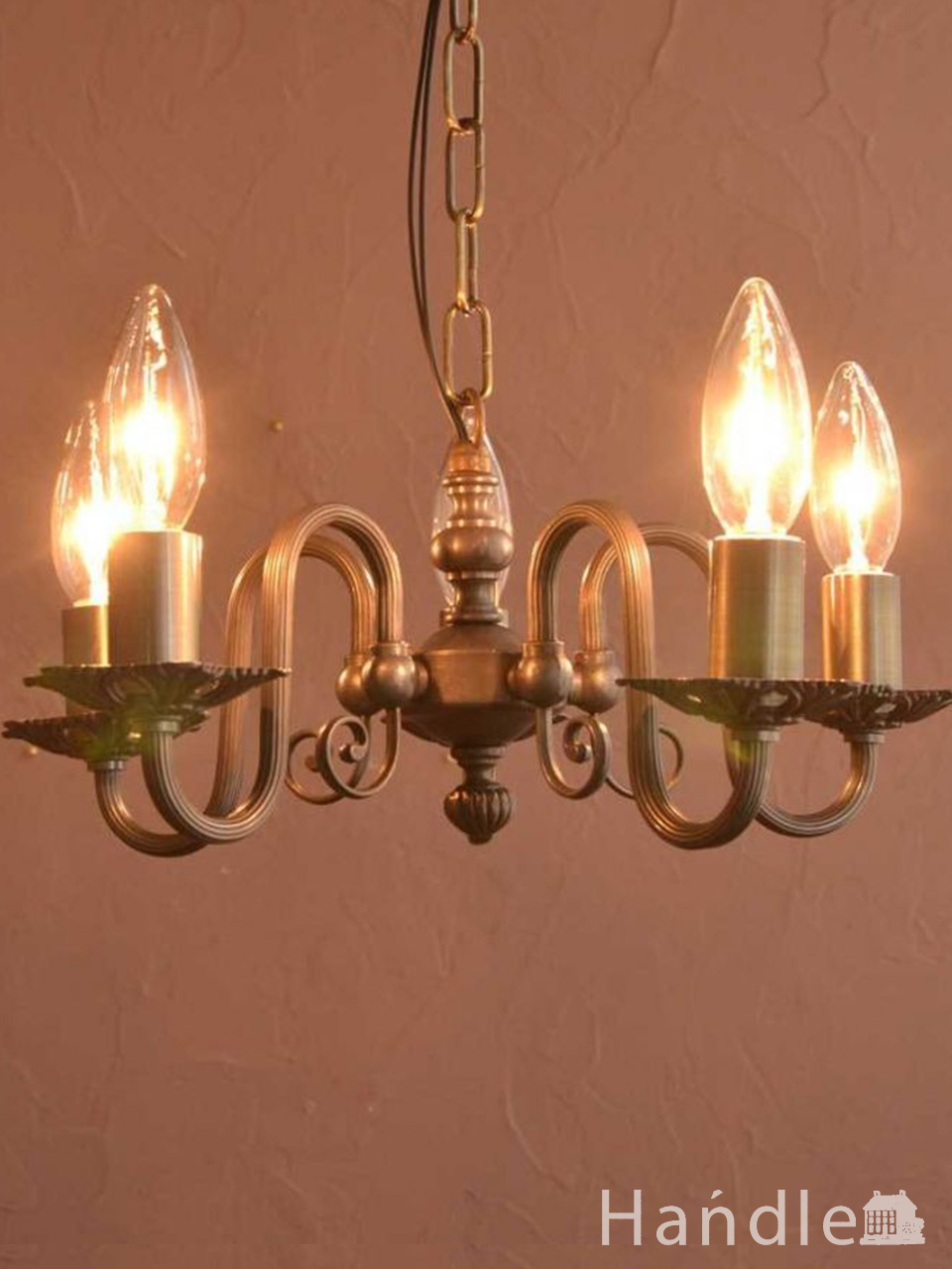 アンティーク風の真鍮製シャンデリア（5灯・電球なし）(cr-515-a