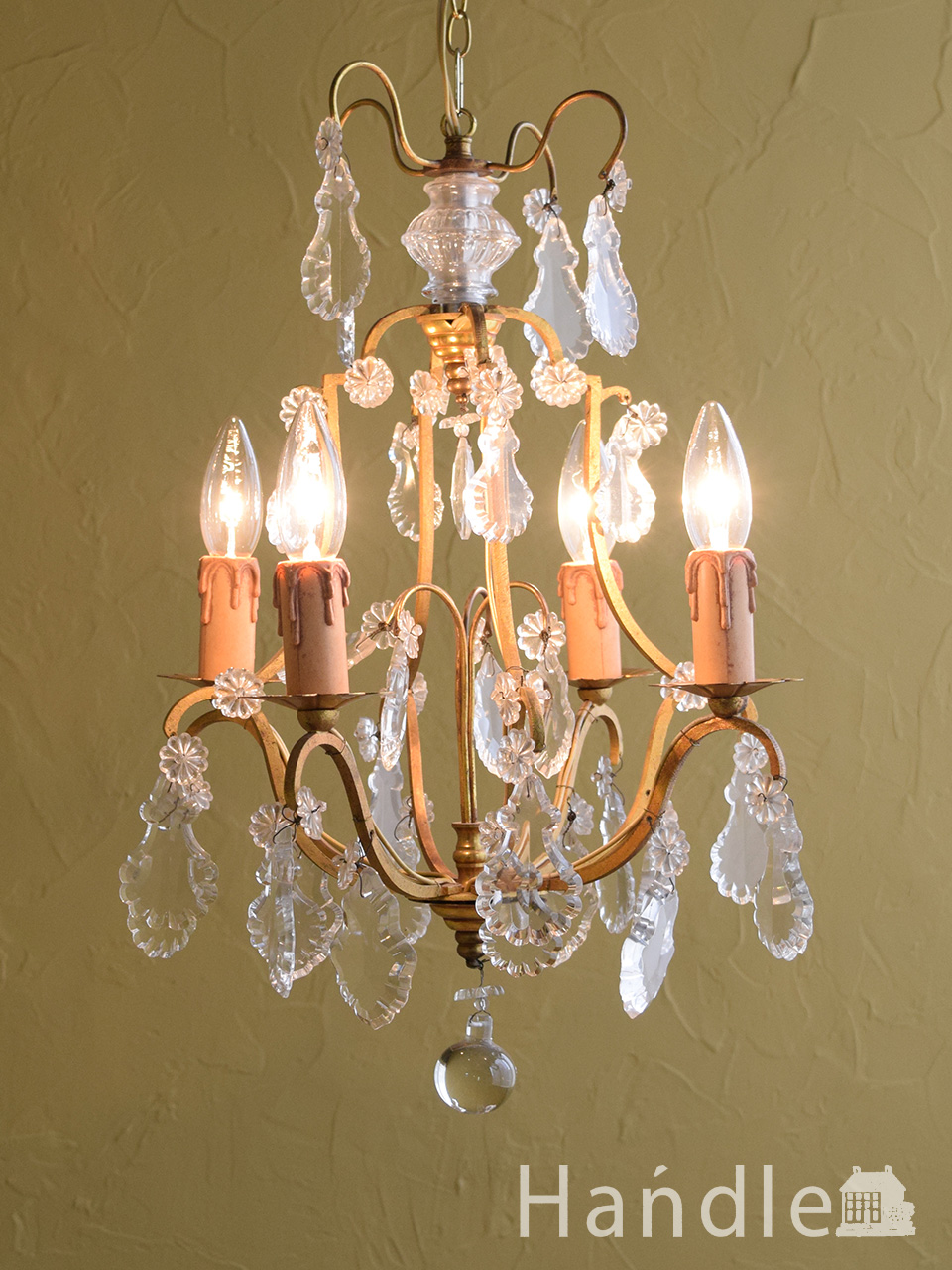 フランス輸入の小さなアンティークシャンデリア（E17シャンデリア球付