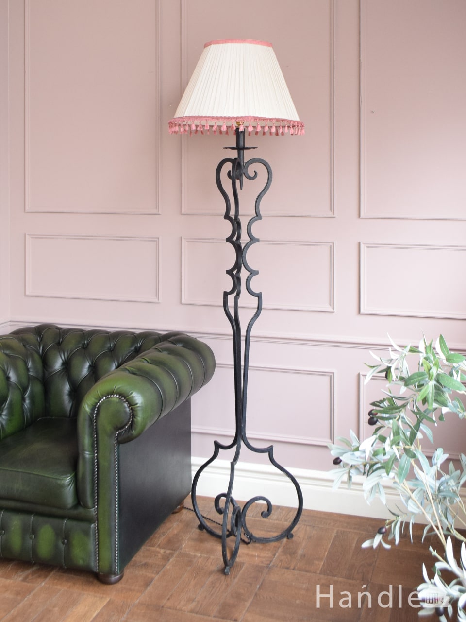 アンティークのスタンド照明、花柄シェードのフロアランプ(k-1028-f