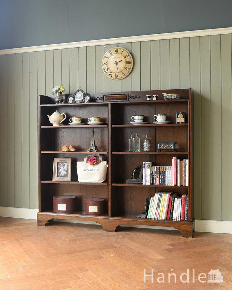 英国アンティーク木製ブックシェルフ/本棚/食器棚/飾り棚/収納ラック92