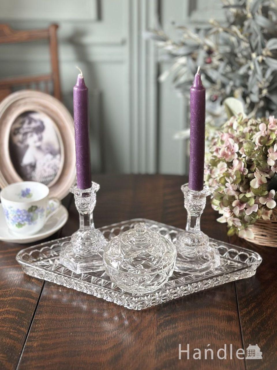 イギリスから届いた美しいキャンドルスタンド、アンティークシルバー