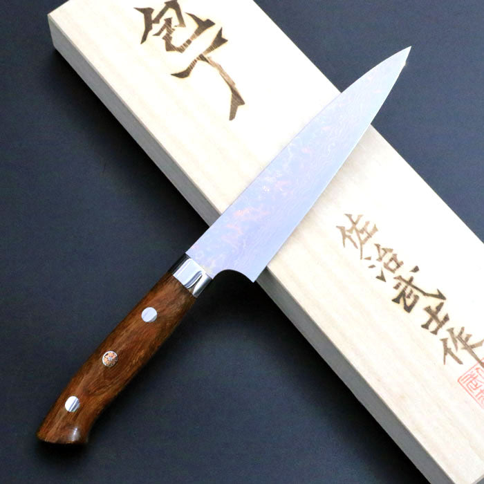 佐治武士 VG10 有色ダマスカス ペティナイフ 130mm アイアンウッド