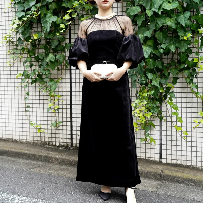 Ameri VINTAGE（アメリ ヴィンテージ）SOUFFLE SLEEVE VELOUR DRESS