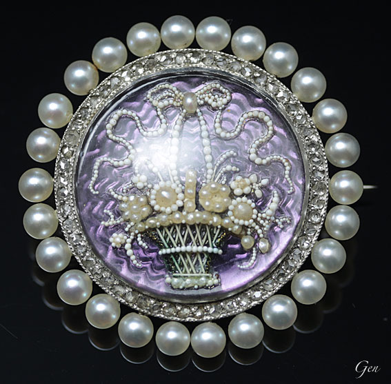 エドワーディアンのギロッシュエナメルのフラワー・バスケット