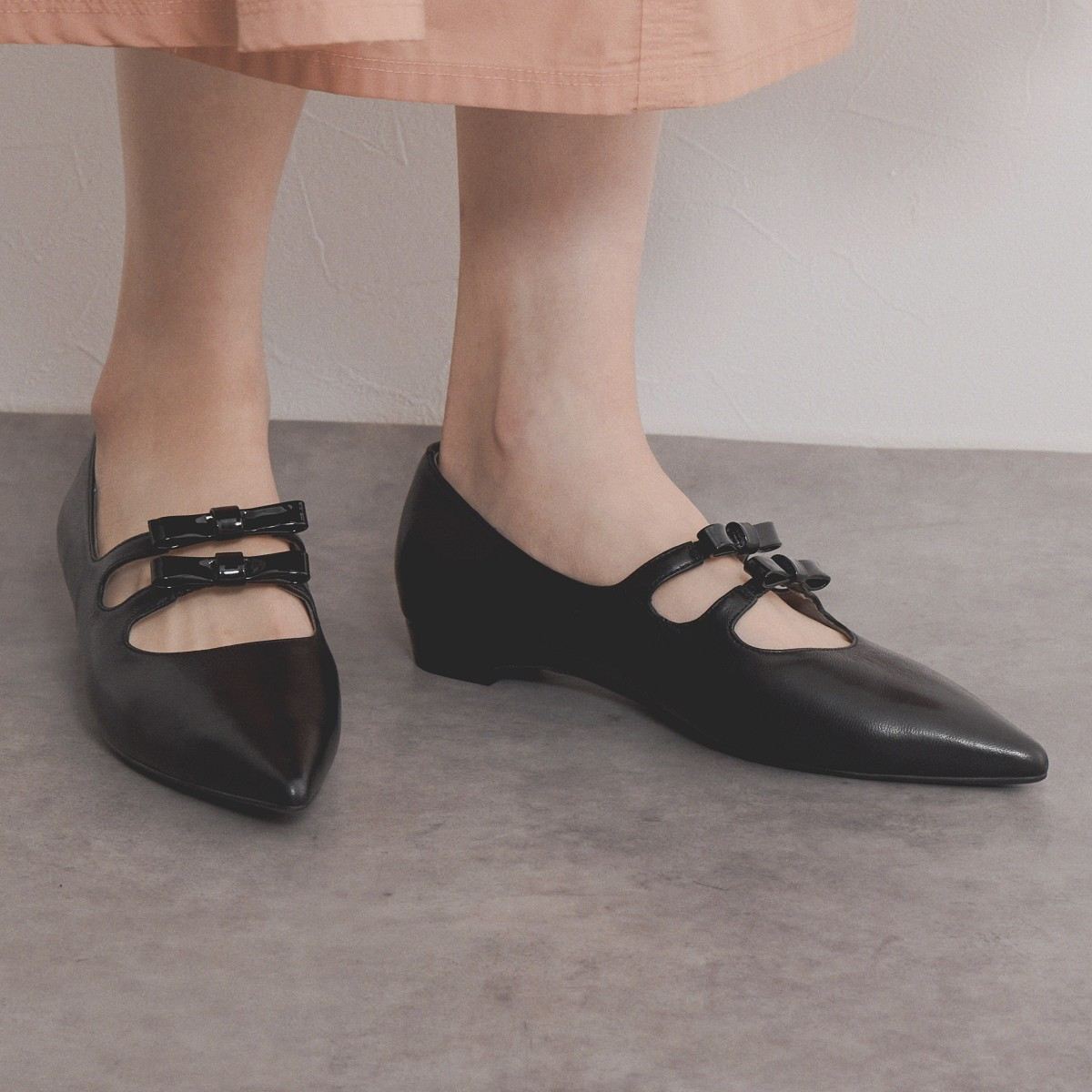 SALE】ダブルリボンポインテッドトゥパンプス/554107