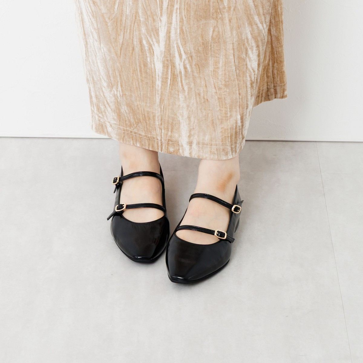 25AW】ダブルベルトローヒールメリージェーンパンプス/651313