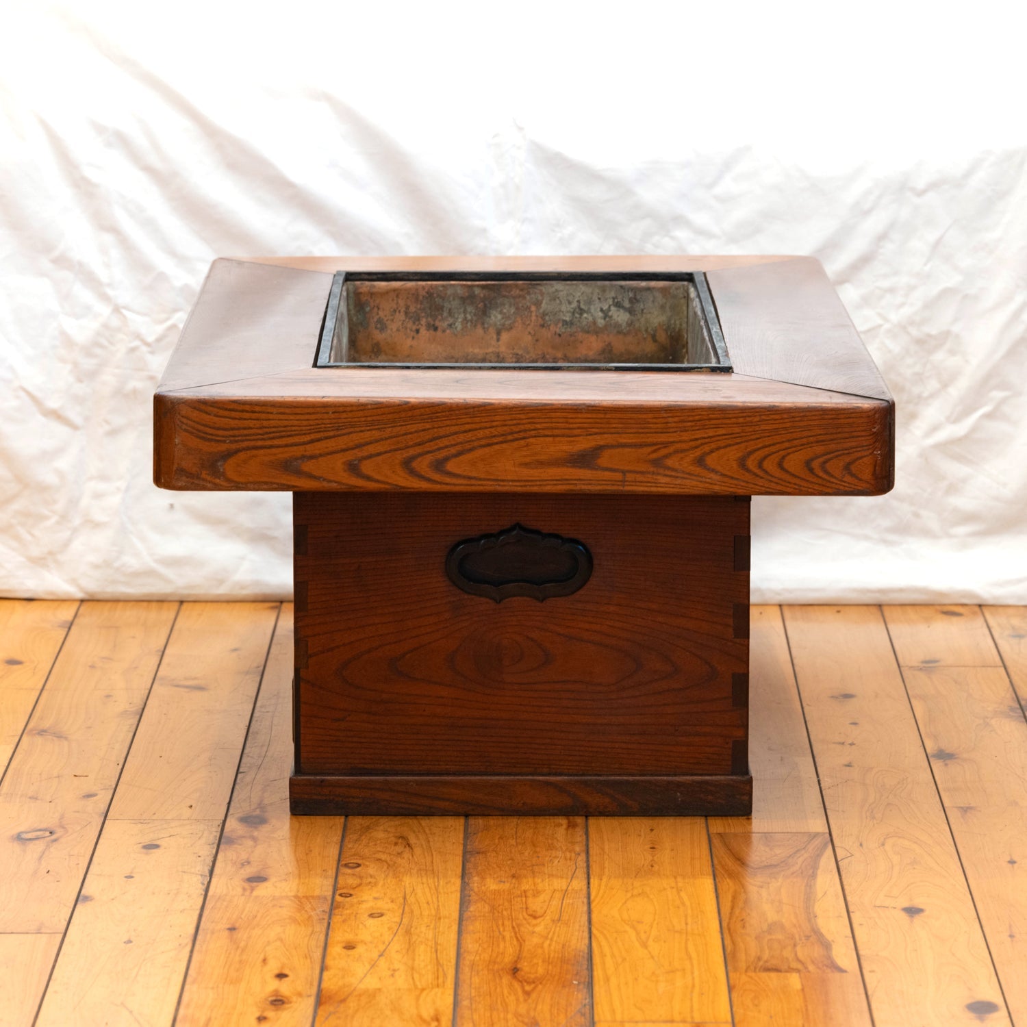 極希少】レトロ アンティーク 火鉢 木製 天然木 関西火鉢 大和火鉢 角