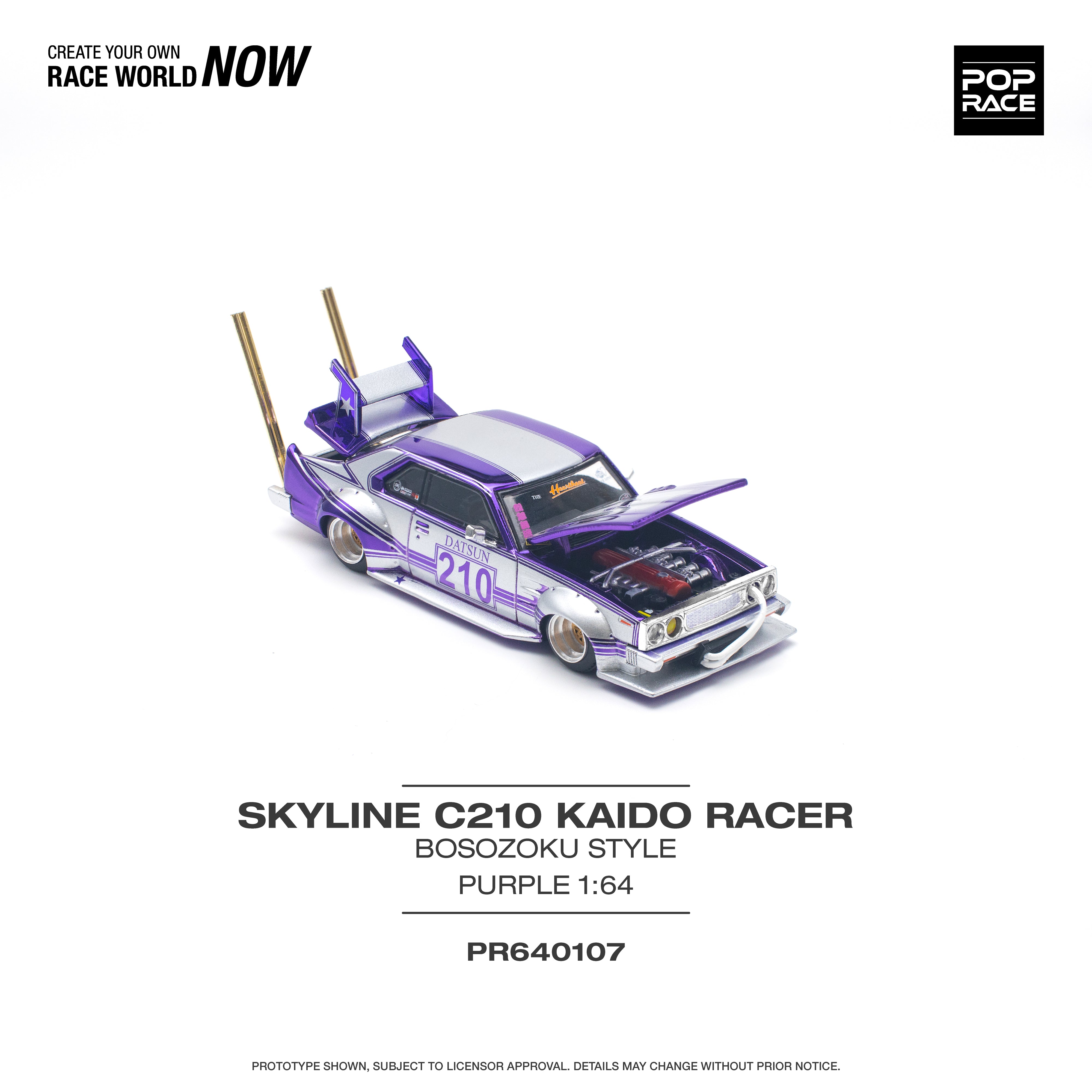 POPRACE 1:64 SKYLINE C210 KAIDO RACER (BOSOZOKU STYLE) PURPLE