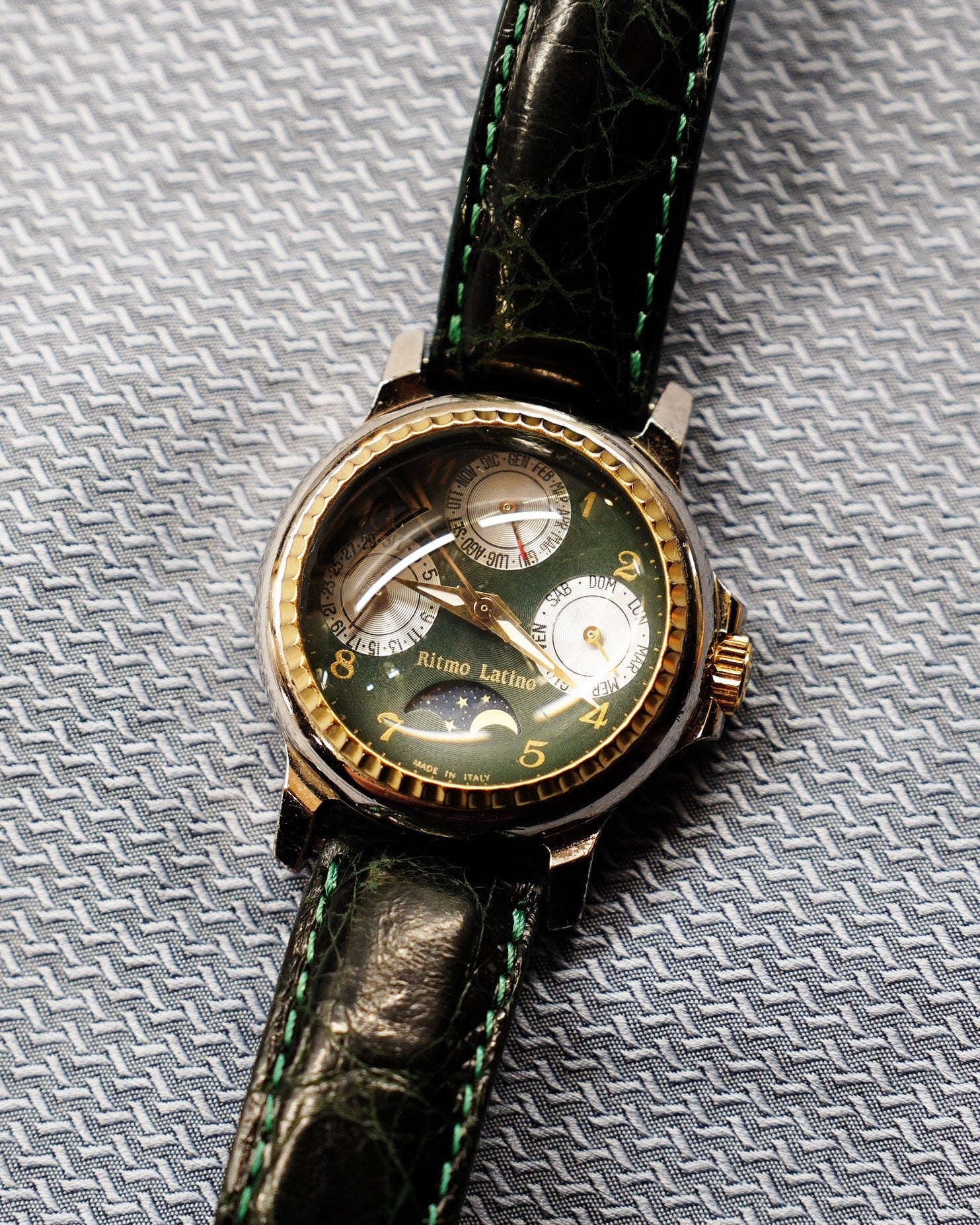 Ritmo Latino Moonphase Triple Calendar Watch Sapphire Green Croc