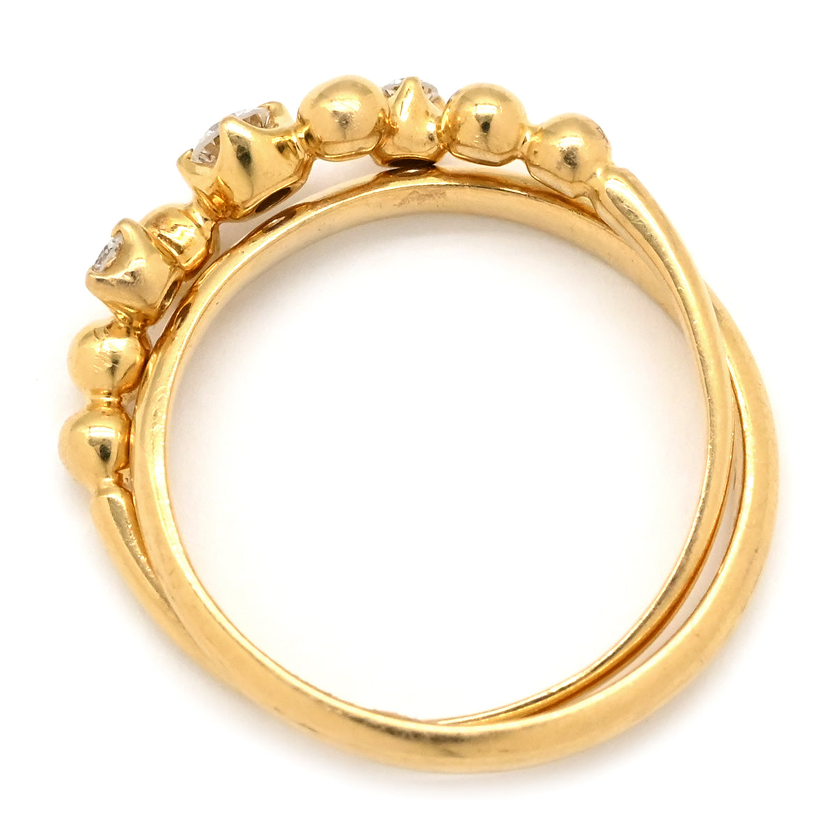 4℃ 4℃ ダブルループ ダイヤ イエローゴールド リング 指輪 K18YG Au750