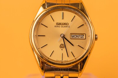 Seiko King Quartz 9923-7020 Gold Plated 36mm Case Gold Dial Mens