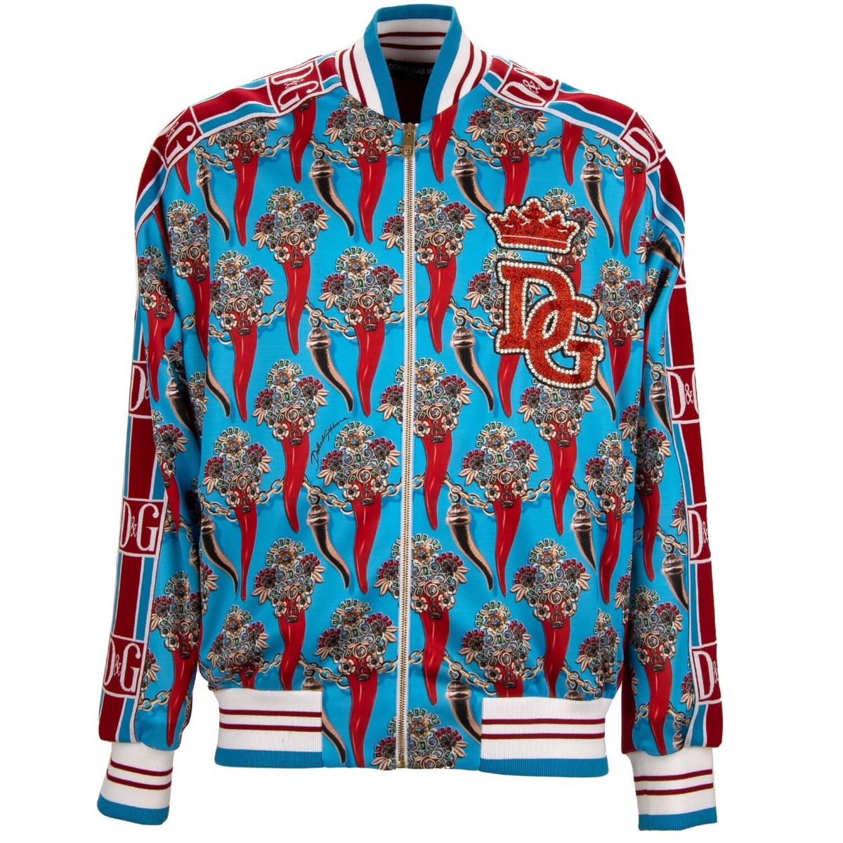 DOLCE & GABBANA Pepper DG Logo DNA Pearl Crystal Crown Jacket Blue