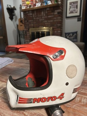 Vintage Bell Moto 4 Motocross Helmet White With Red, Size Large 7