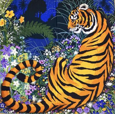 Hermes Carre 140 Cashmere Silk Shawl TYGER TYGER Blue Orange Used