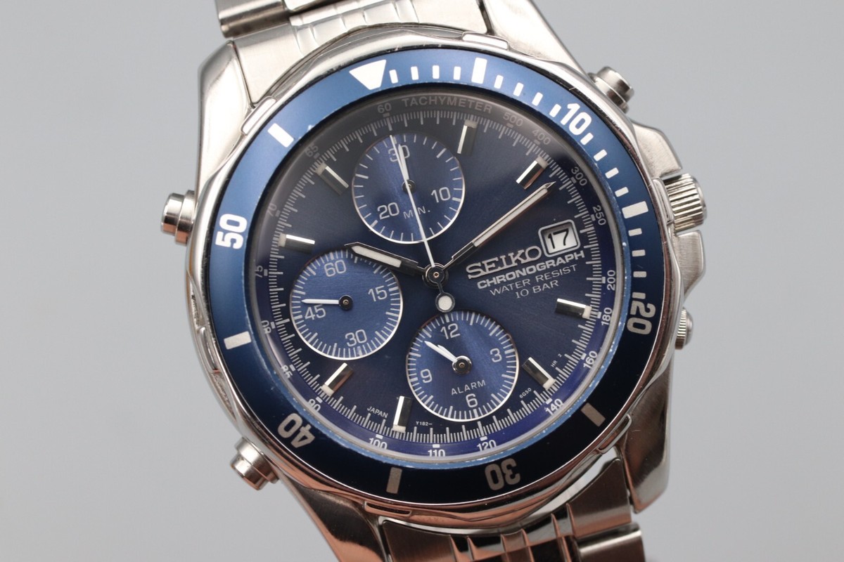 Near Mint Box* Seiko Prospex Y182-6F00 Quartz Blue Mens Vintage