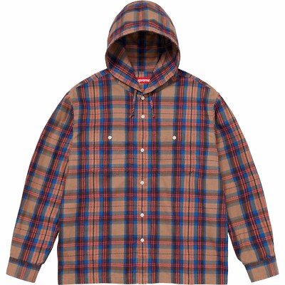 Supreme Printed Hooded Flannel Shirt - Tan - Size Large - SS24 New
