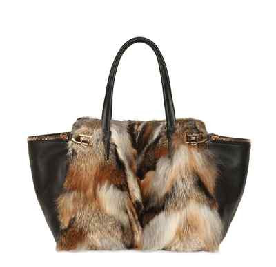 NWT - SALVATORE FERRAGAMO LARGE FOX FUR VERVE TOTE - RETAIL $5,900