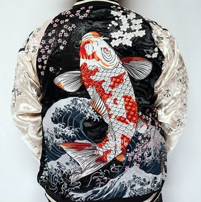Mens Souvenir Jacket SUKAJAN Japanese Pattern Embroidery