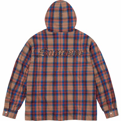 Supreme Printed Hooded Flannel Shirt - Tan - Size Large - SS24 New