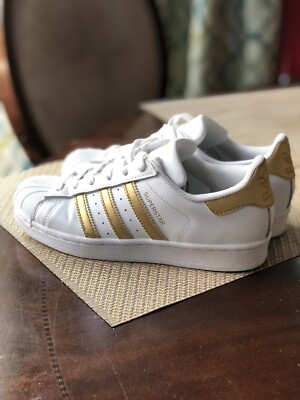 Adidas Superstar White Leather Gold Shoes Size 4 Uk 3.5 | eBay
