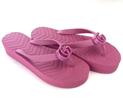 NIB NWT Authentic Gucci GG Chevron Pink Thong Sandals 655463 6.5