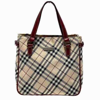 BURBERRY Blue Label Nova Check Hand Bag color Beige Red fashion