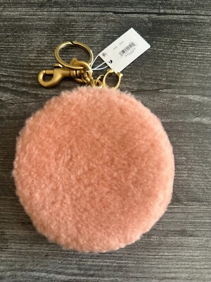 NWT Coach Round Coin Case Pouch In Shearling Bag Charm Keychain