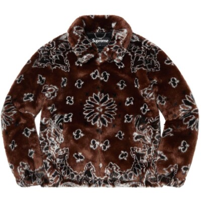 SUPREME Bandana Faux Fur Bomber Jacket Full Pattern Blouson Brown