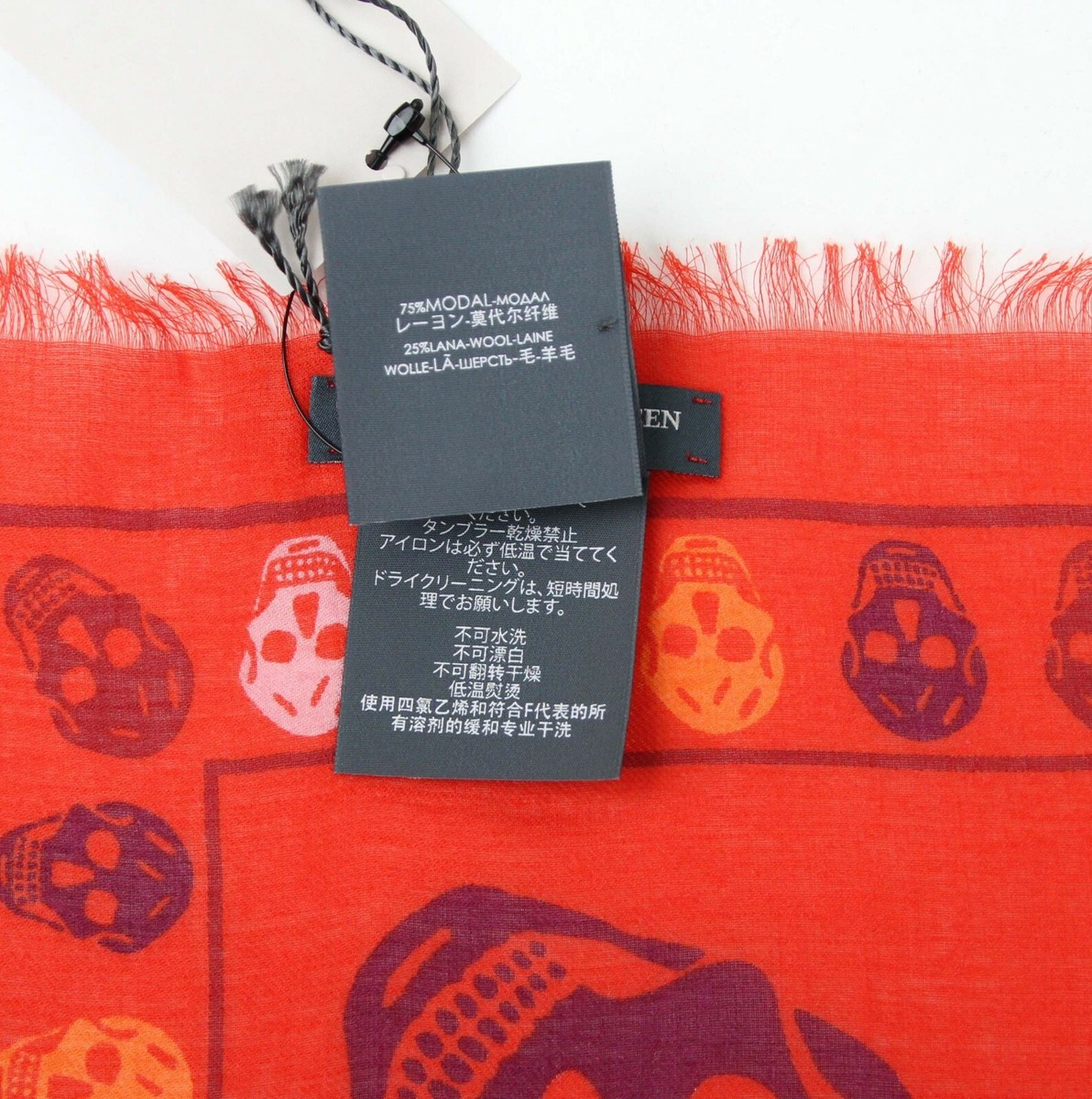 Alexander McQueen Red Modal/Wool Multiskull Box Print Shawl Scarf