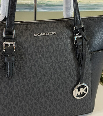 MICHAEL KORS CHARLOTTE MEDIUM LARGE ZIP TOTE SHOULDER BAG BLACK MK