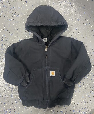 Carhartt Hooded Black Jacket Quilted Lined Size Youth XXS (4-5