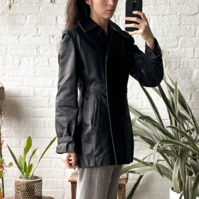 Emporio Armani vintage 90s black genuine leather short trench