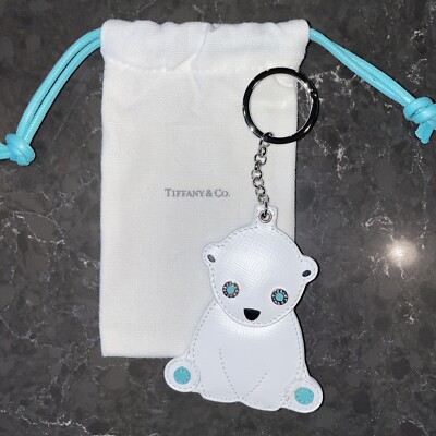 TIFFANY & CO. Leather Animal Charm Polar Bear Keychain White