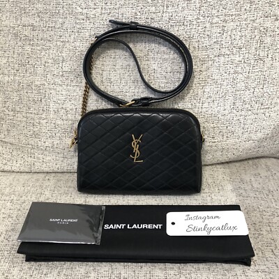 NEW SAINT LAURENT 733667 GABY CHAIN POUCH IN BLACK QUILTED
