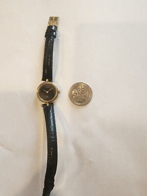 Vintage 1980s GUCCI Gold-Tone/Black GG Watch with Striped Edges