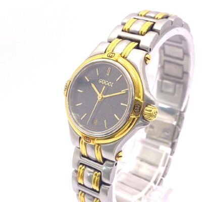 Gucci 9040L Black Dial Two Tone Women Quartz Watch Used Working