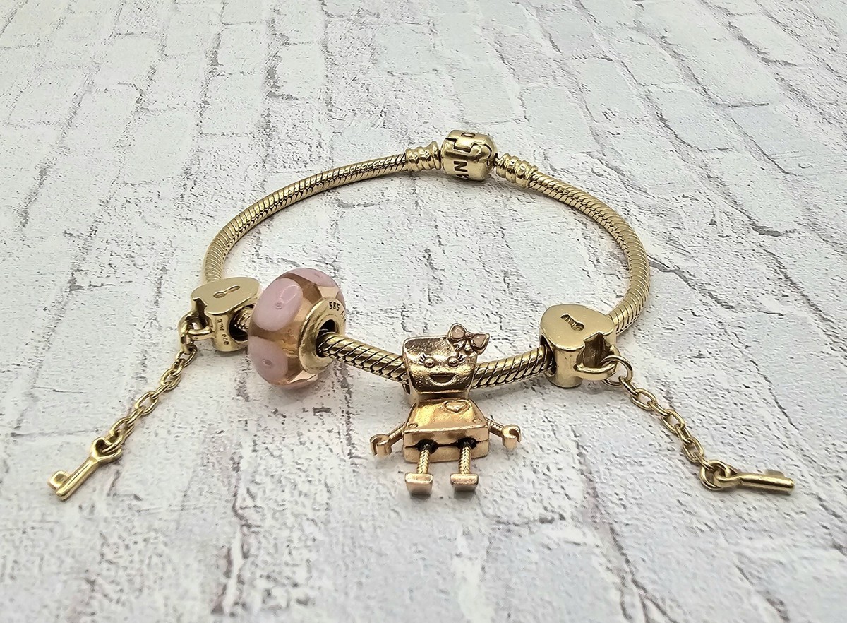 Pandora 14K Solid Yellow Gold Bracelet With Charms | eBay