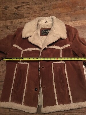 Vtg 60s 70s Rough Suede Leather Sherpa Jacket Mens 40 Marlboro Man