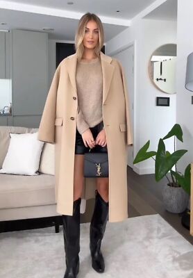 Zara ZW Collection Double-Faced Wool Blend Coat Camel M-L Large