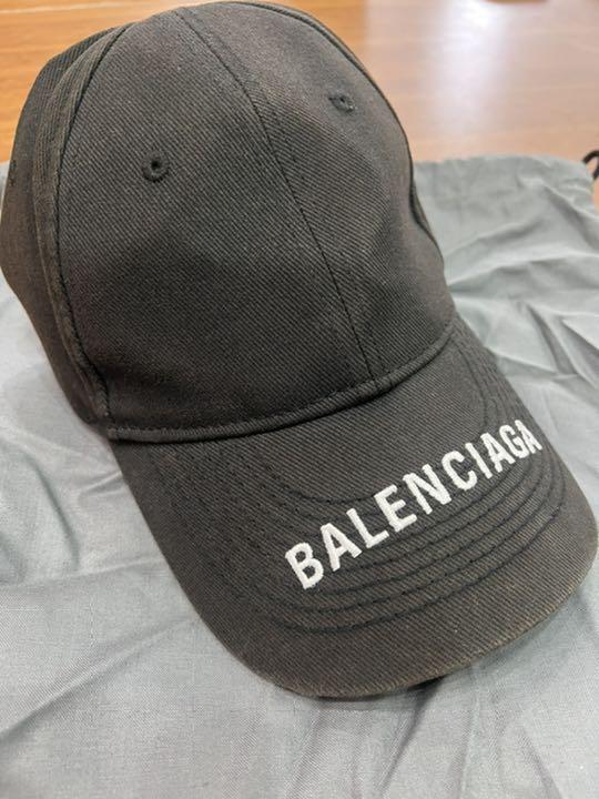 BALENCIAGA Logo Baseball Cap Hat Black Adjustable Size L Used L58