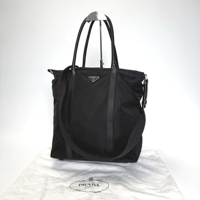 PRADA Nylon 2WAY Tote Bag Black Shoulder Handbag 22cm×20cm from