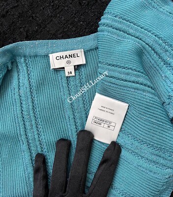 Auth Chanel 23P Pearl CC Viscose Blue Cardigan P74585 - Size 38 | eBay