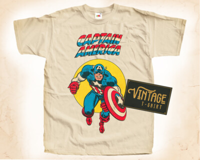 Captain America Vintage Printed T Shirt for Men DTG NATURAL S-5XL