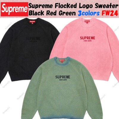 Supreme Flocked Logo Sweater Black Red Green 3colors FW24 | eBay