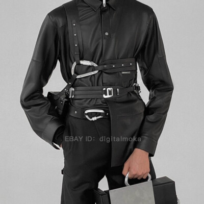 BELT BLACK Heliot Style Emil Metal Carabiner Silver Buckle Calf