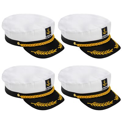 4 Pack White Yacht Captain Costume Hat Adjustable Boat Sailor Hat