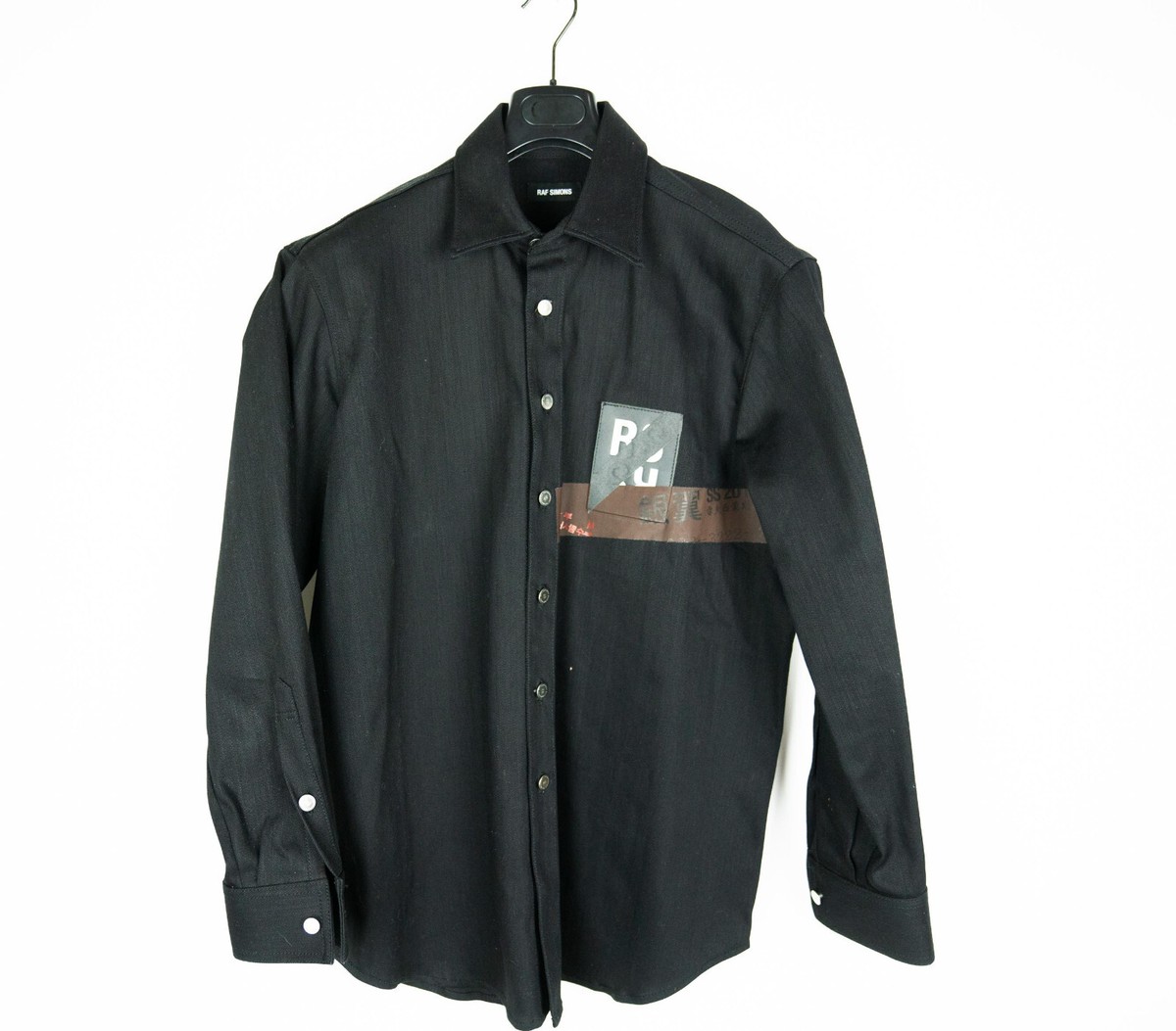 Raf Simons Denim Button Shirt Patch Carry Over Tape Black Japanese
